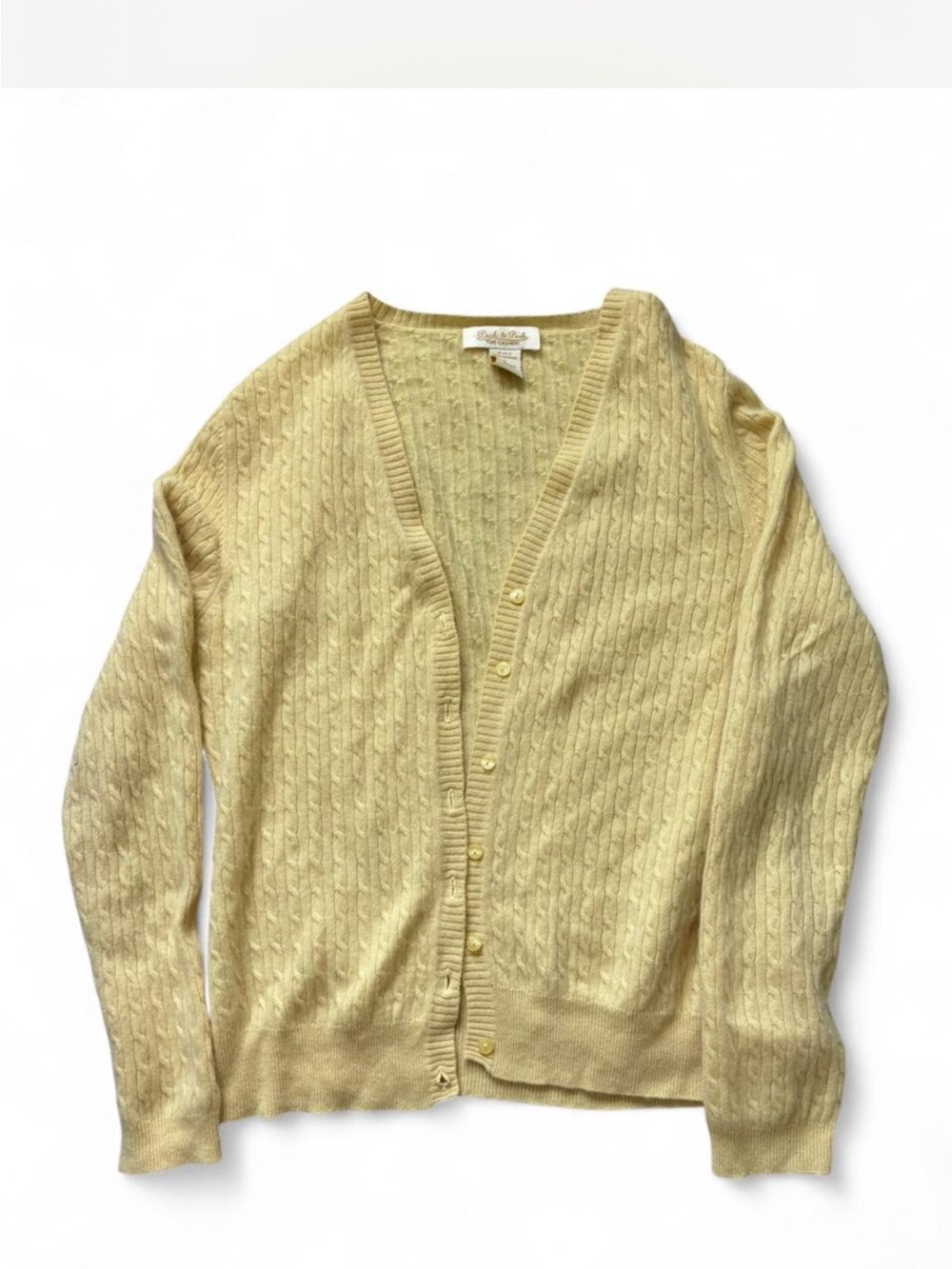 Butter Yellow Cable Knit Pure Cashmere Cardigan
